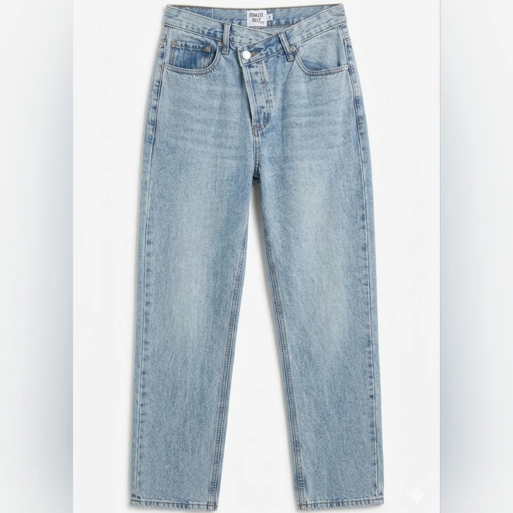 Princess Polly Asymmetrical Retro Y2K Blue Denim Wide Leg Jeans Sz 4 - Picture 2 of 8